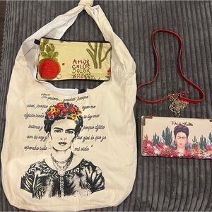Frida Kahlo tote, wallet, make up bag